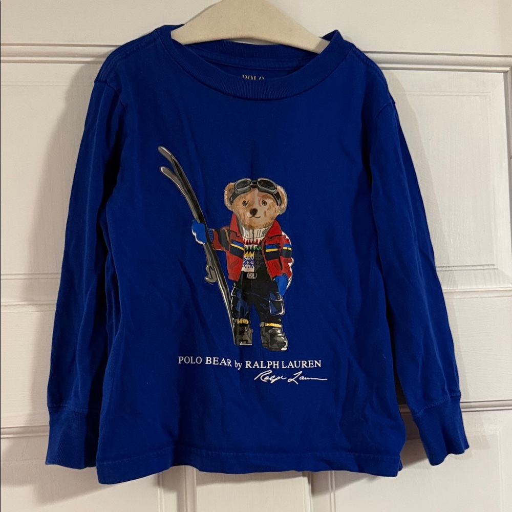 Ralph Lauren Kids Royal Blue Polo Bear Long Sleeve Tee